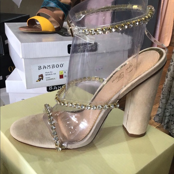 Nude Multi Lucite Rhinestone Strap Open Toe Heel - Picture 4 of 4